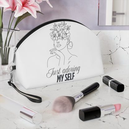 Minimalist  makeup lover Makeup Bag — "Just Adoring My Self" Floral Line Art Cosmetic Pouch