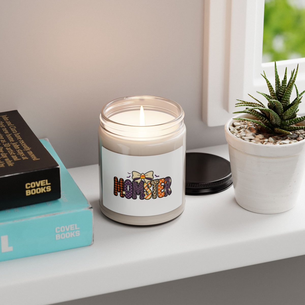 Momster Halloween Soy Candle, 9oz | Purple Orange Bat Bow Seasonal