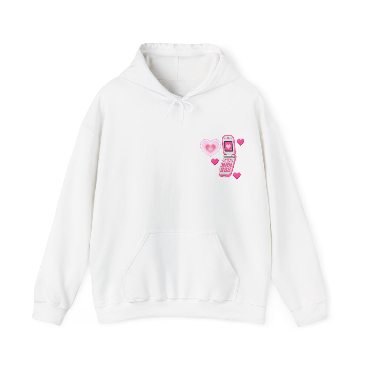 Copy of Minimalist Retro_Pink Flip Phone Heart Hoodie Pure_Nostalgia