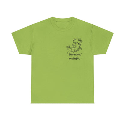 MINIMALIST| Funny way to compliment;Chef Illustration T-Shirt — "Mamamia! perfecto." Retro Italian Cook Tee