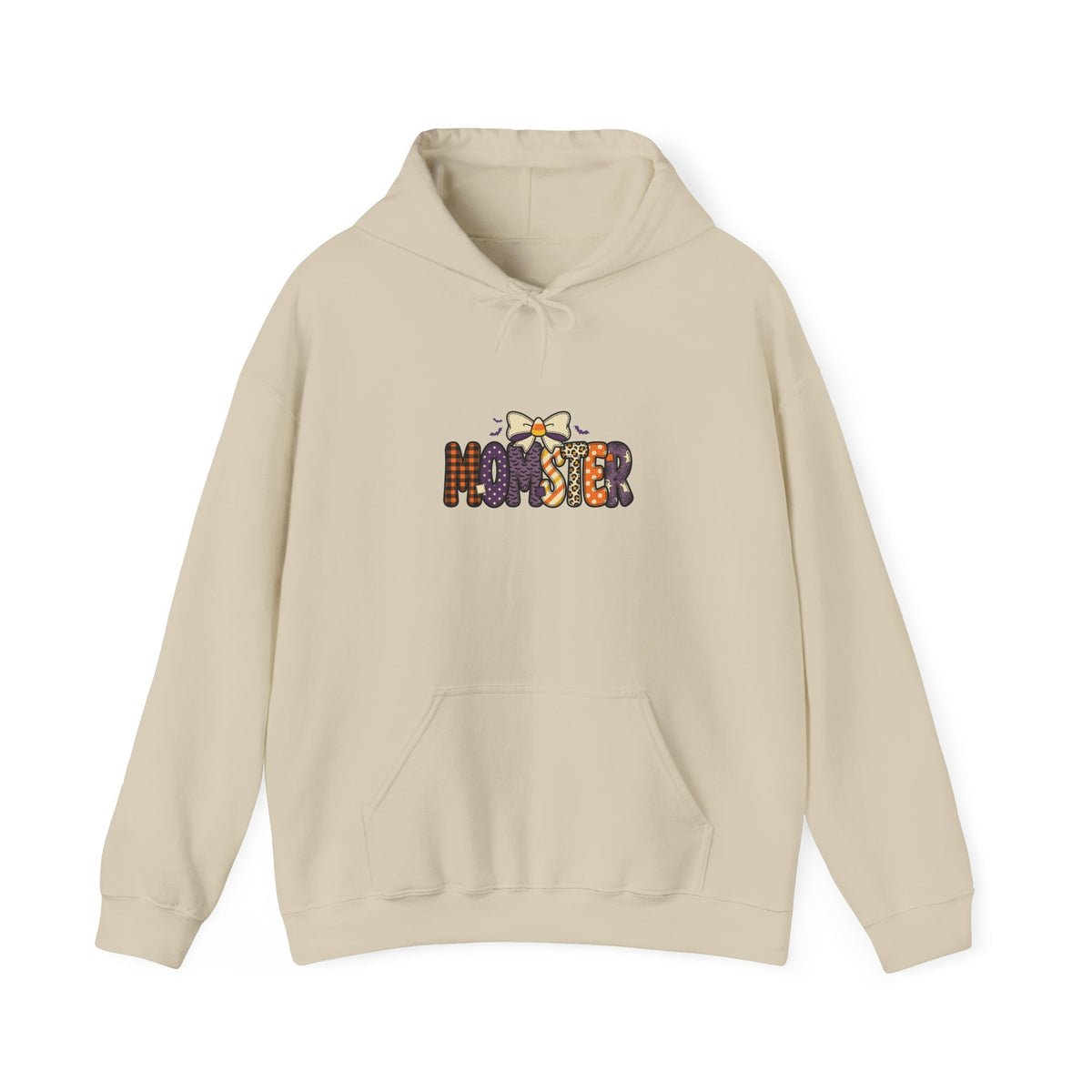 Momster Halloween Hoodie | spooky lettering, bats, purple & orange