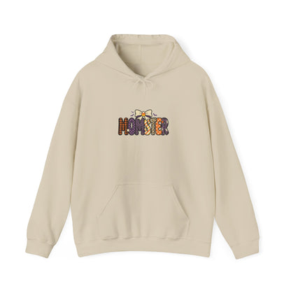 Momster Halloween Hoodie | spooky lettering, bats, purple & orange