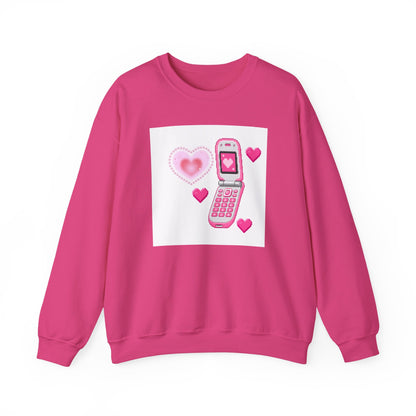 Retro Pink Flip Phone Sweatshirt — Cute Kawaii Heart Graphic Crewneck