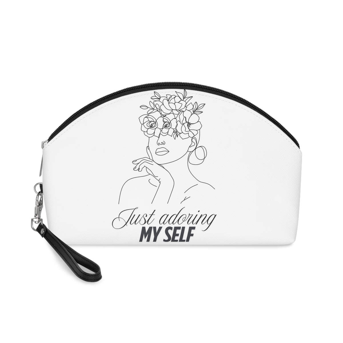 Minimalist  makeup lover Makeup Bag — "Just Adoring My Self" Floral Line Art Cosmetic Pouch