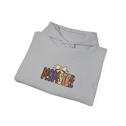 Momster Halloween Hoodie | spooky lettering, bats, purple & orange