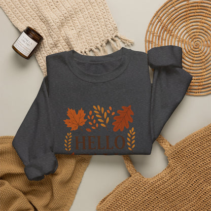 Hello Fall Crewneck Sweatshirt – Autumn Leaves Graphic Pullover