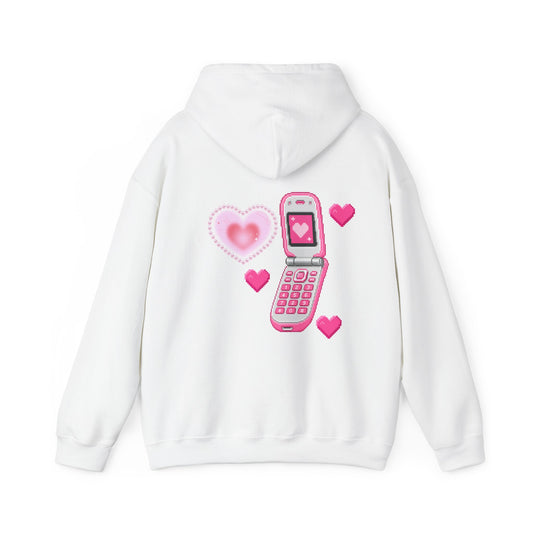 Copy of Minimalist Retro_Pink Flip Phone Heart Hoodie Pure_Nostalgia