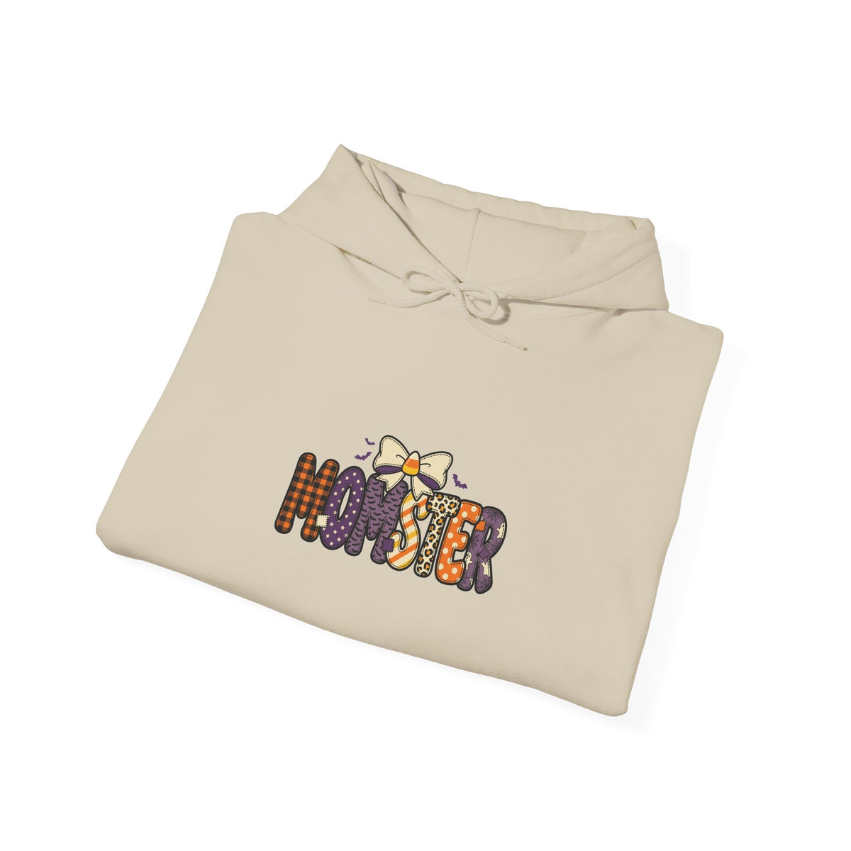 Momster Halloween Hoodie | spooky lettering, bats, purple & orange
