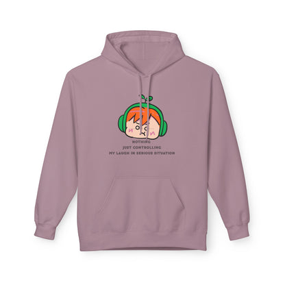 MINIMALIST & AESTHETIC |Hoodie — Cute Anime Girl with Headphones "Nothing, Just Controlling My Laugh" Graphic