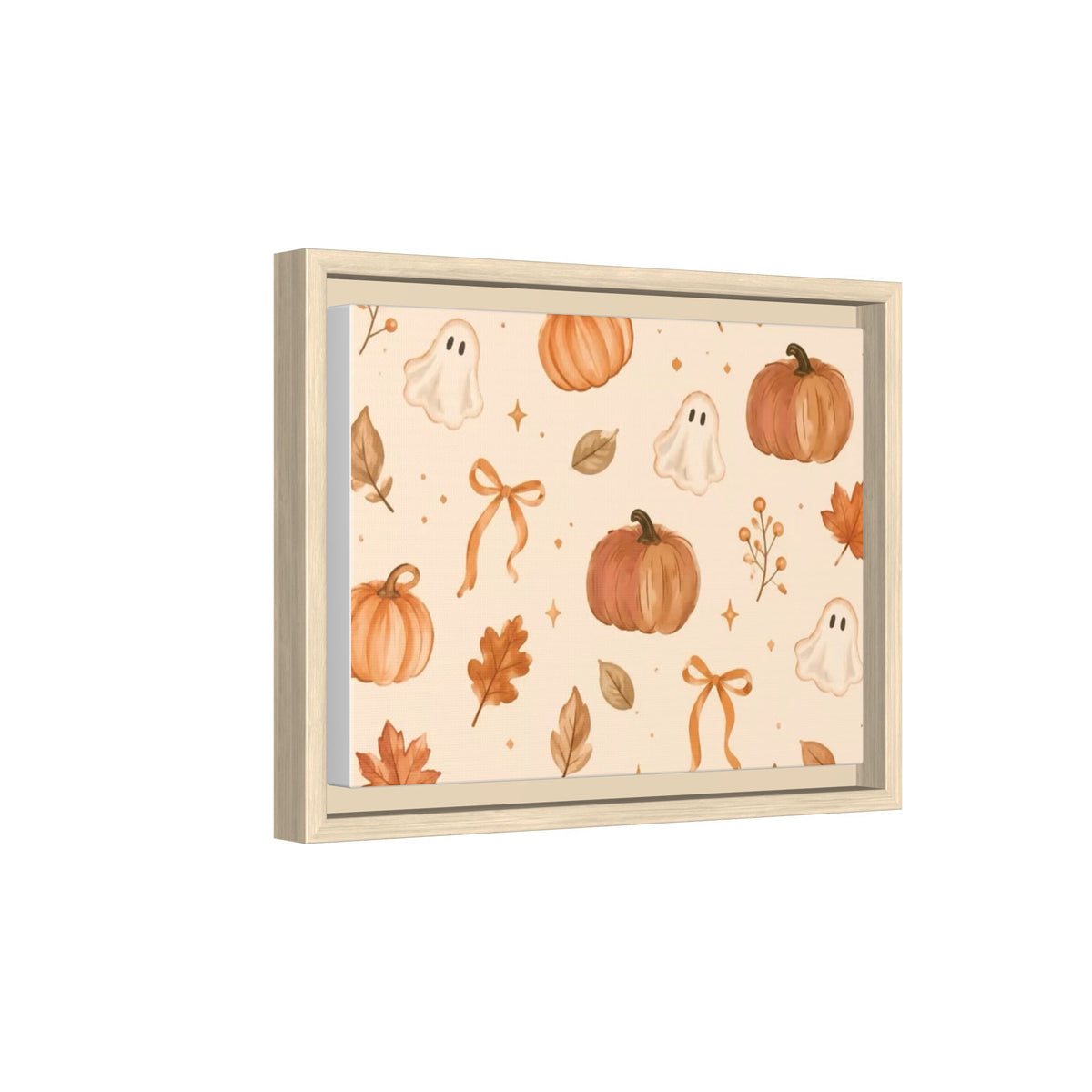 MINIMALIST| Wall art, Autumn Pumpkin & Ghost Framed Canvas — Halloween Fall Wall Art