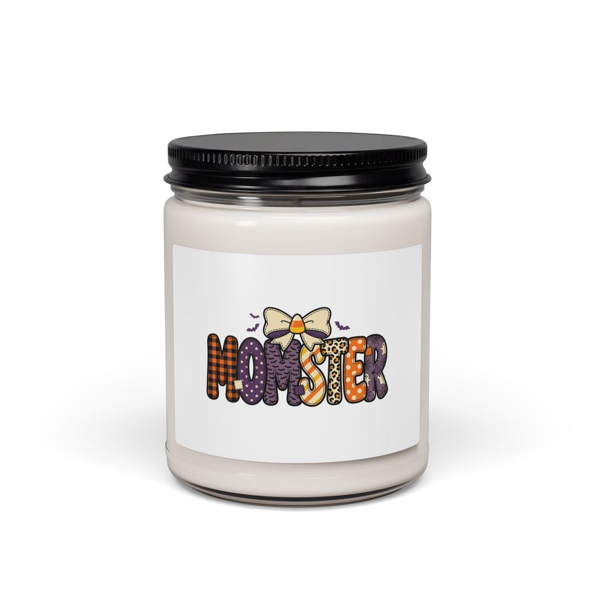 Momster Halloween Soy Candle, 9oz | Purple Orange Bat Bow Seasonal