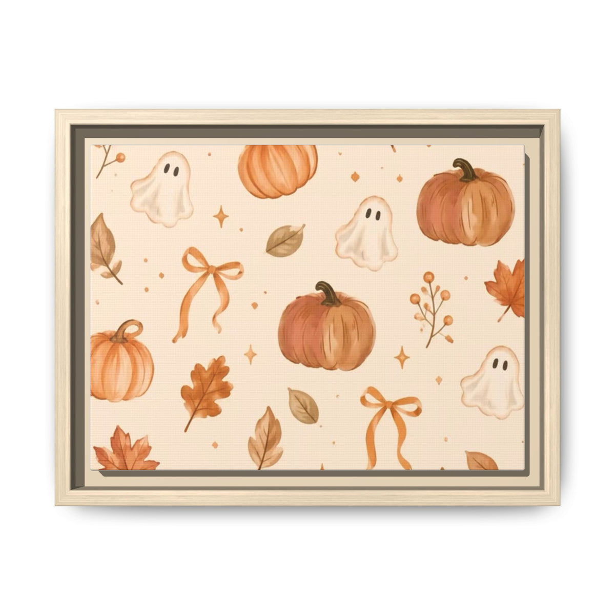MINIMALIST| Wall art, Autumn Pumpkin & Ghost Framed Canvas — Halloween Fall Wall Art