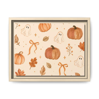 MINIMALIST| Wall art, Autumn Pumpkin & Ghost Framed Canvas — Halloween Fall Wall Art