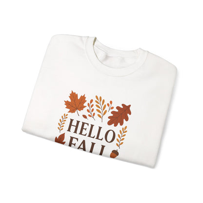 Hello Fall Crewneck Sweatshirt – Autumn Leaves Graphic Pullover