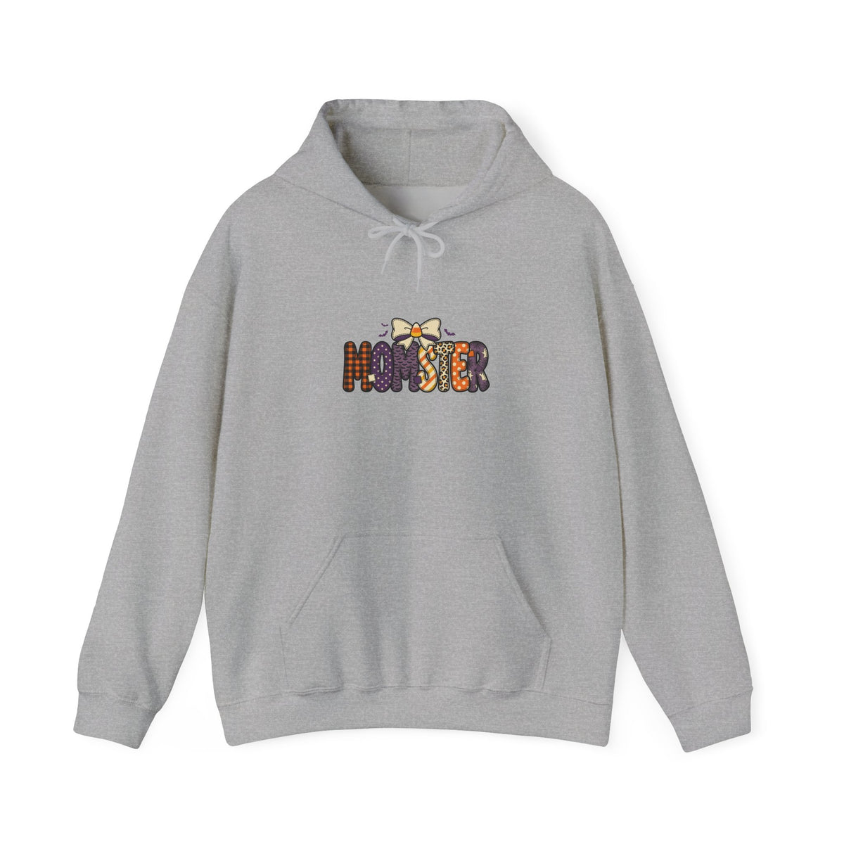 Momster Halloween Hoodie | spooky lettering, bats, purple & orange