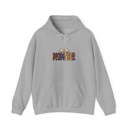 Momster Halloween Hoodie | spooky lettering, bats, purple & orange