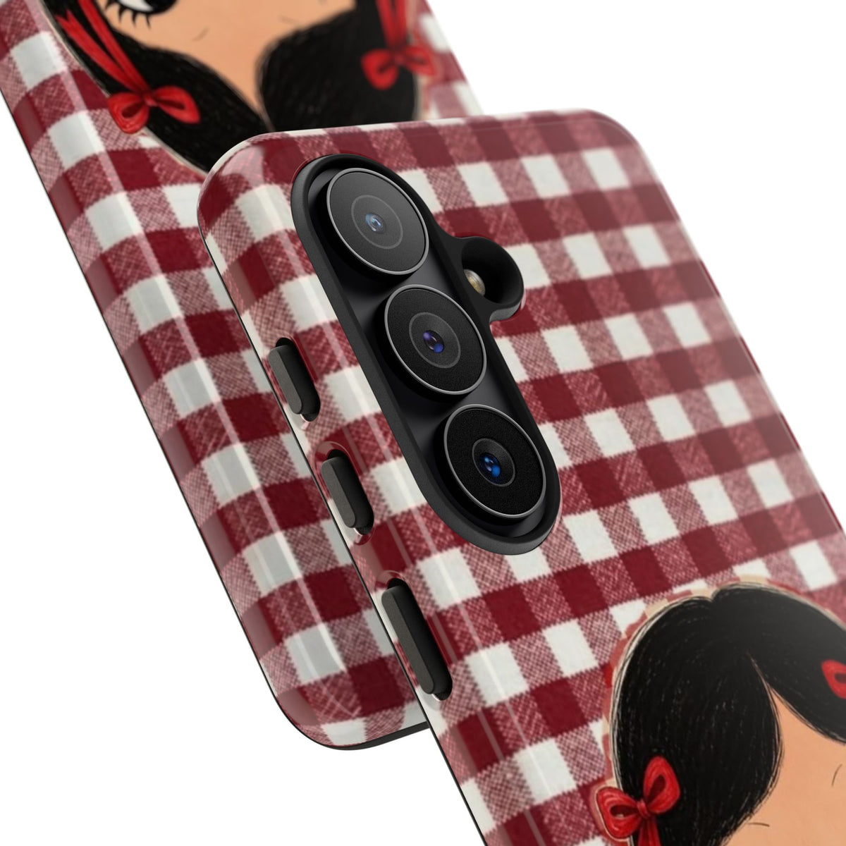 Cute Red Gingham Girl Phone Case – Floral Heartfelt Protective iPhone Cover