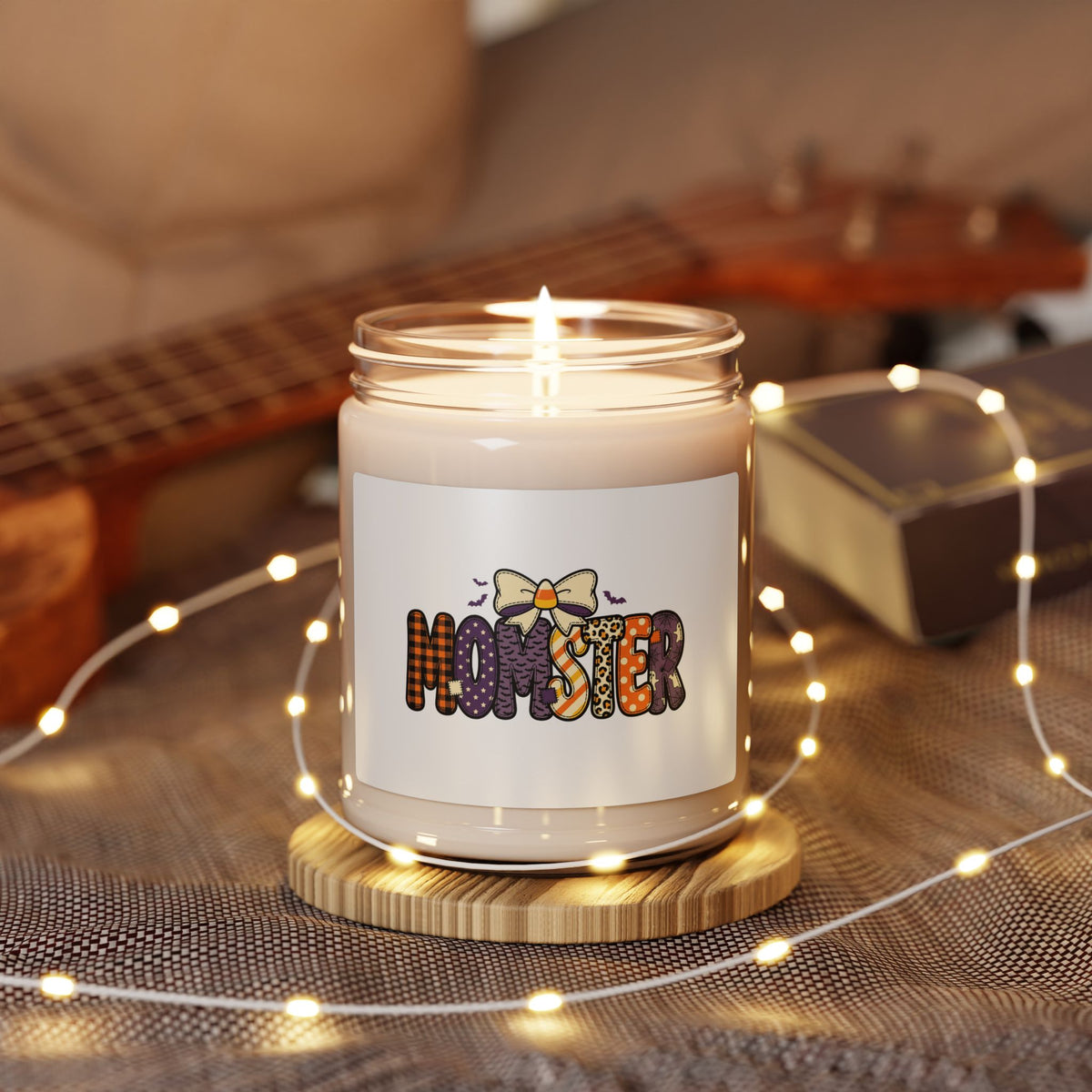 Momster Halloween Soy Candle, 9oz | Purple Orange Bat Bow Seasonal