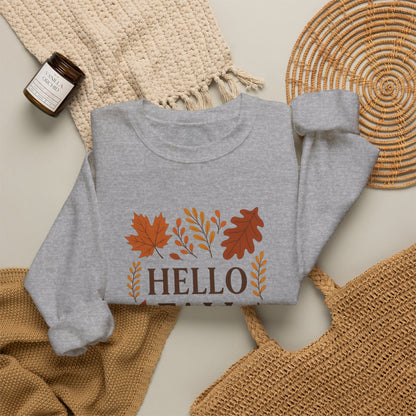 Hello Fall Crewneck Sweatshirt – Autumn Leaves Graphic Pullover