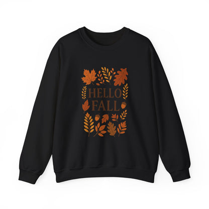 Hello Fall Crewneck Sweatshirt – Autumn Leaves Graphic Pullover