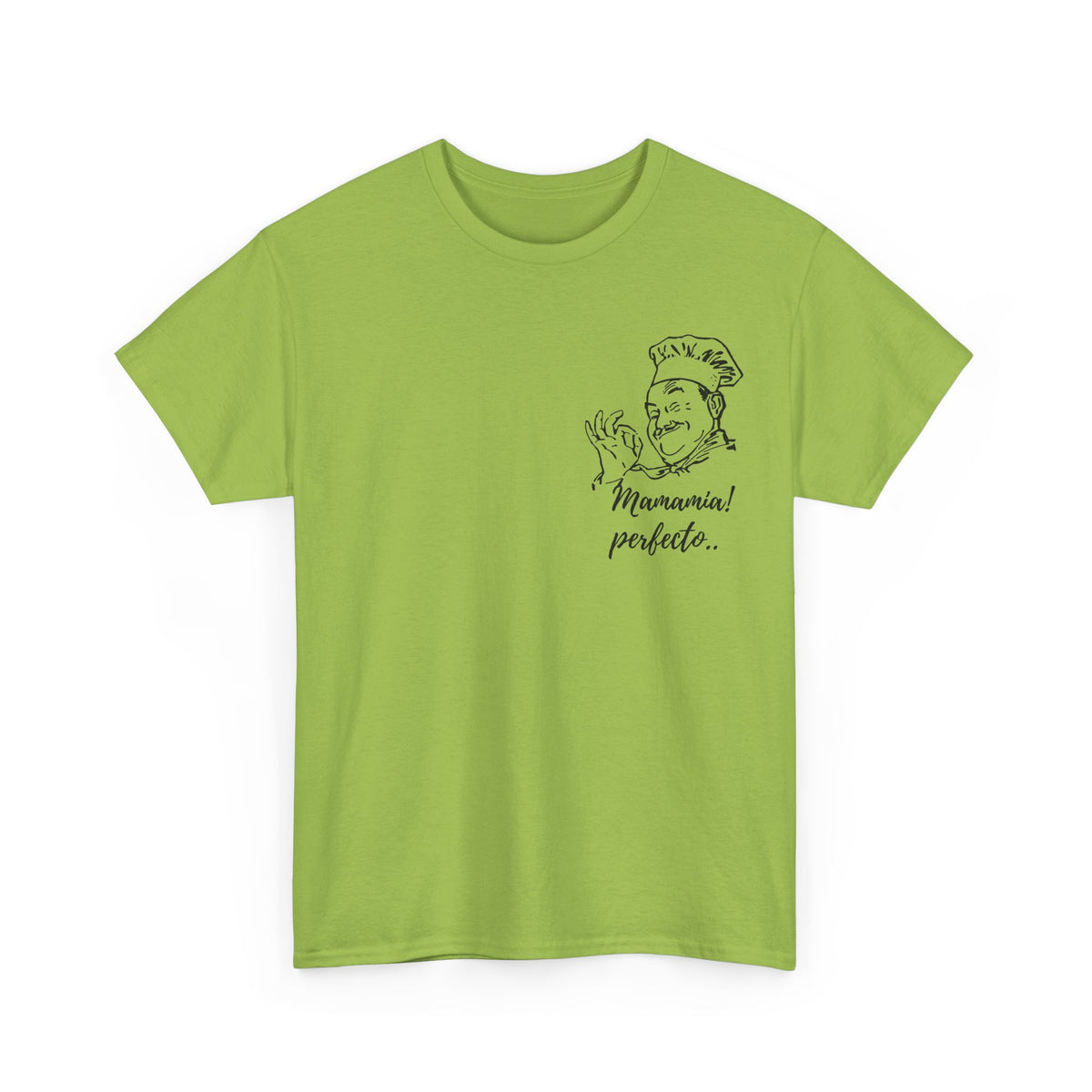 MINIMALIST| Funny way to compliment;Chef Illustration T-Shirt — "Mamamia! perfecto." Retro Italian Cook Tee