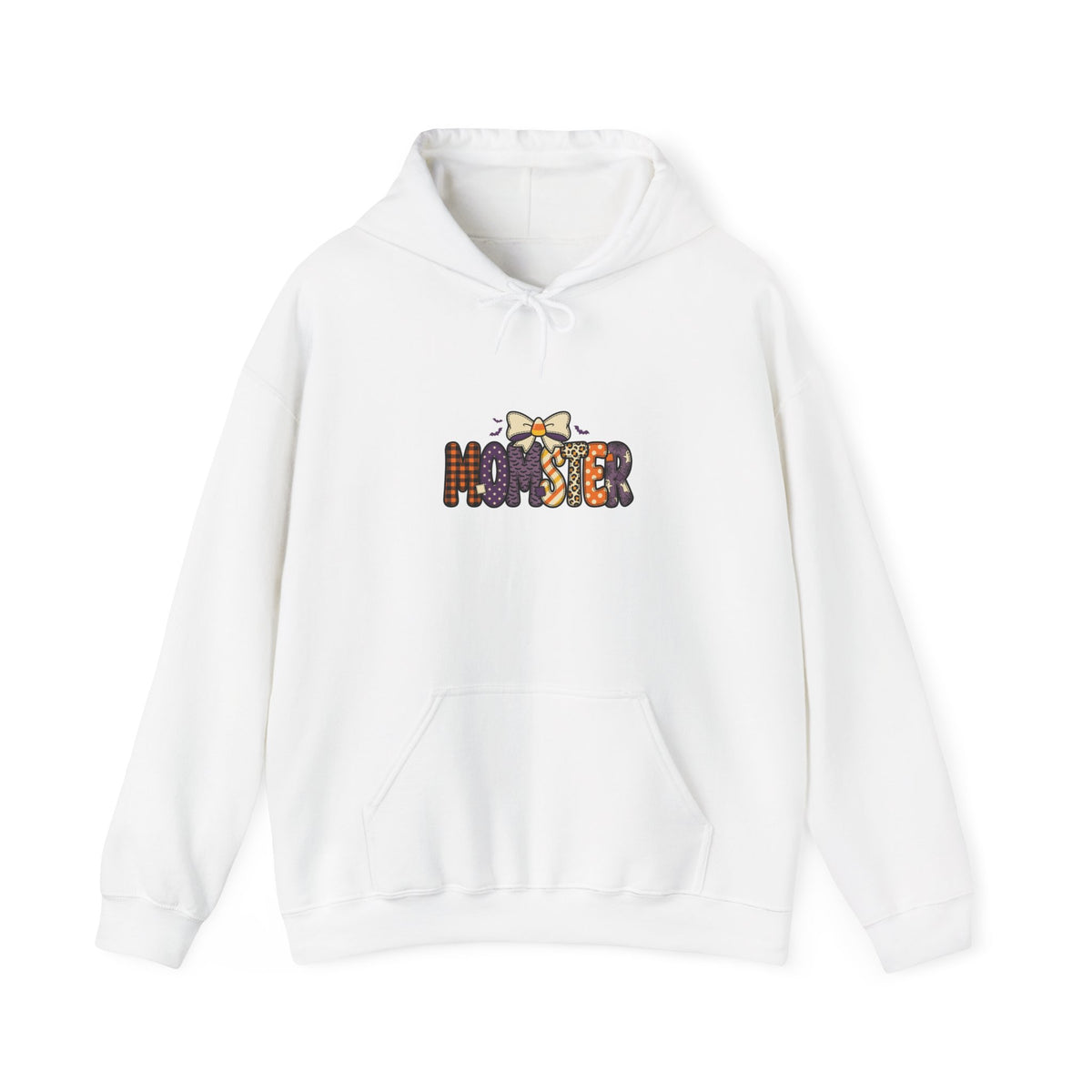 Momster Halloween Hoodie | spooky lettering, bats, purple & orange