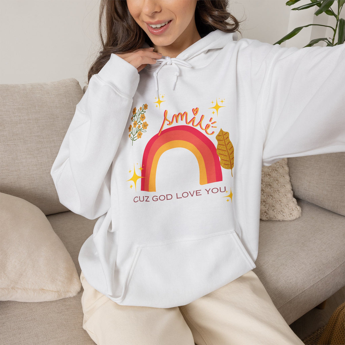 Copy of Vintage Rainbow 'Smile Cuz God Love You' Hoodie — Inspirational Christian Sweatshirt