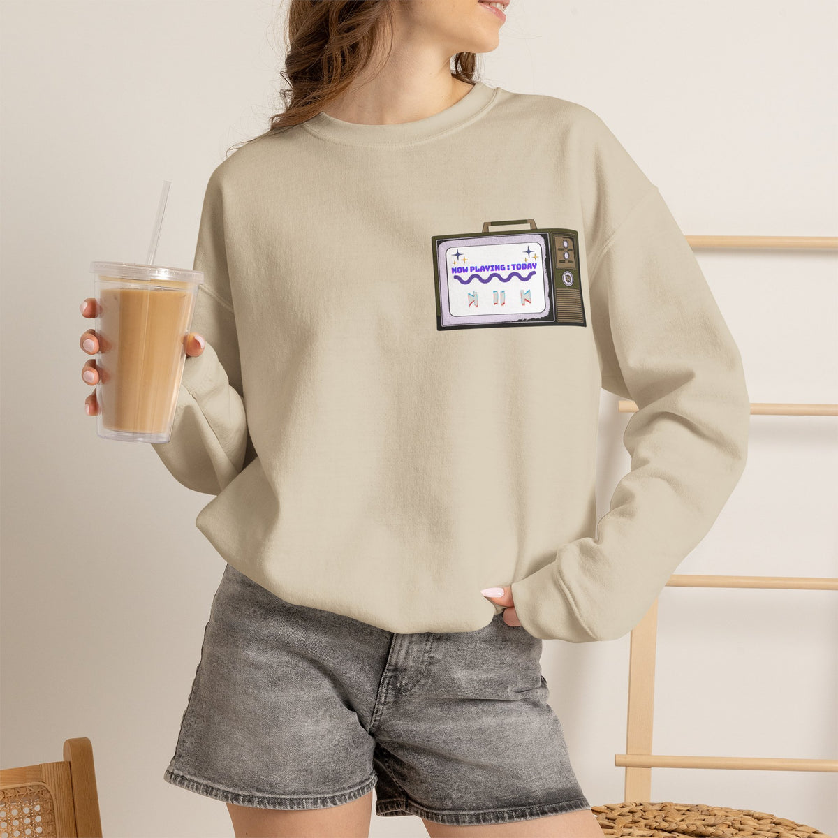 Viral Retro TV 'Now Playing Today' Crewneck Sweatshirt