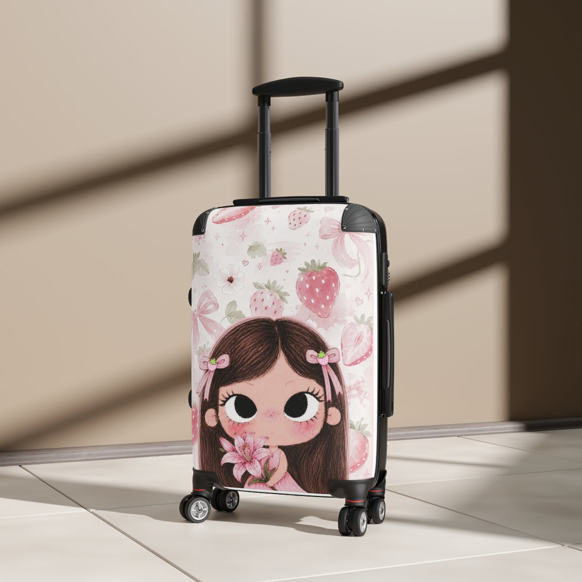 Copy of Cute Red Plaid Suitcase – Girl with Tulip Cute Travel Luggage