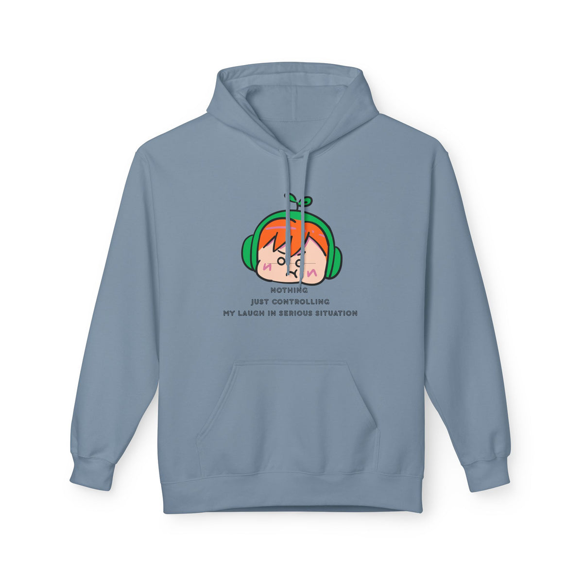 MINIMALIST & AESTHETIC |Hoodie — Cute Anime Girl with Headphones "Nothing, Just Controlling My Laugh" Graphic