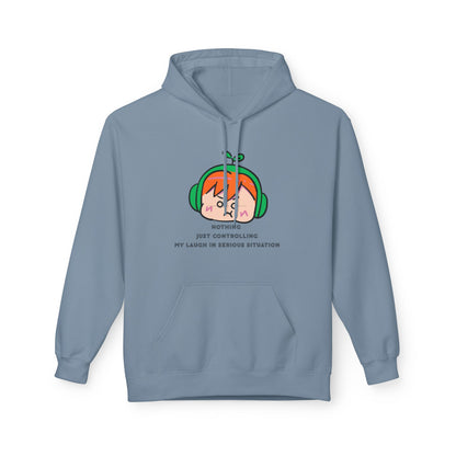 MINIMALIST & AESTHETIC |Hoodie — Cute Anime Girl with Headphones "Nothing, Just Controlling My Laugh" Graphic