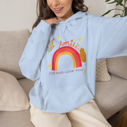 Copy of Vintage Rainbow 'Smile Cuz God Love You' Hoodie — Inspirational Christian Sweatshirt