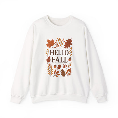 Hello Fall Crewneck Sweatshirt – Autumn Leaves Graphic Pullover