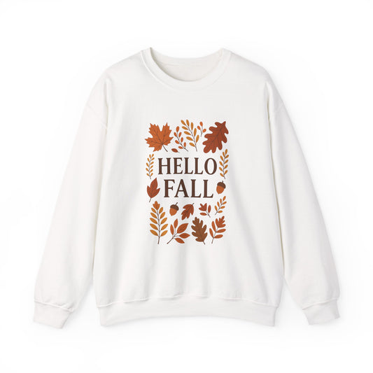 Hello Fall Crewneck Sweatshirt – Autumn Leaves Graphic Pullover