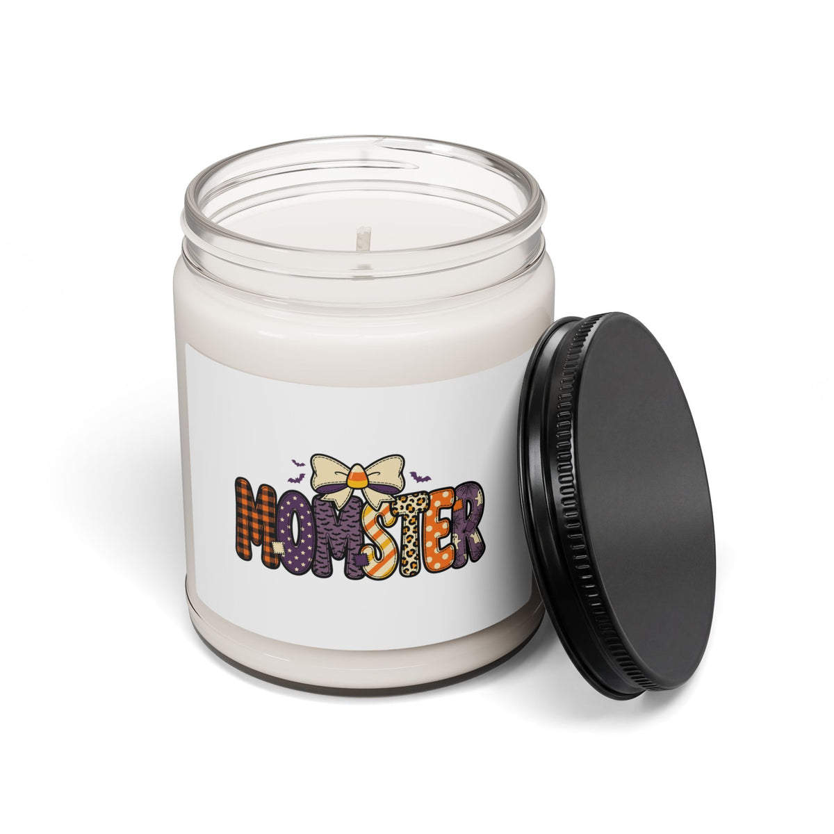 Momster Halloween Soy Candle, 9oz | Purple Orange Bat Bow Seasonal