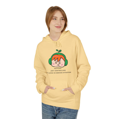 MINIMALIST & AESTHETIC |Hoodie — Cute Anime Girl with Headphones "Nothing, Just Controlling My Laugh" Graphic