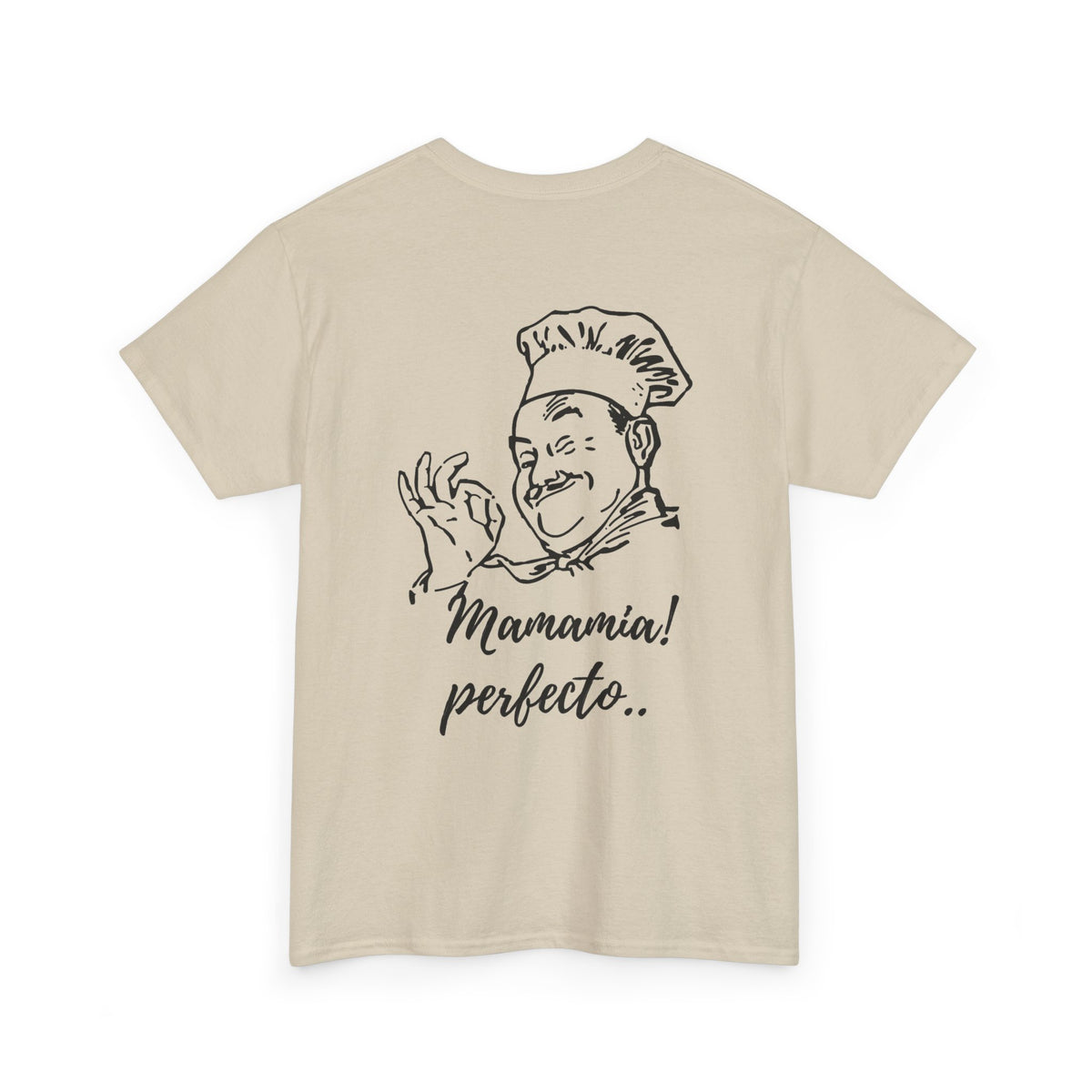 MINIMALIST| Funny way to compliment;Chef Illustration T-Shirt — "Mamamia! perfecto." Retro Italian Cook Tee