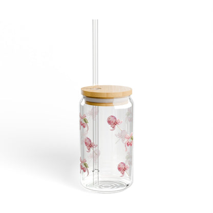 Coquette|Cherry Blossom Sipper Glass - 16oz Floral Straw Tumbler with Bamboo Lid