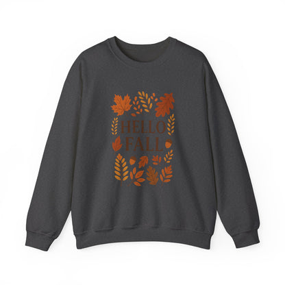 Hello Fall Crewneck Sweatshirt – Autumn Leaves Graphic Pullover