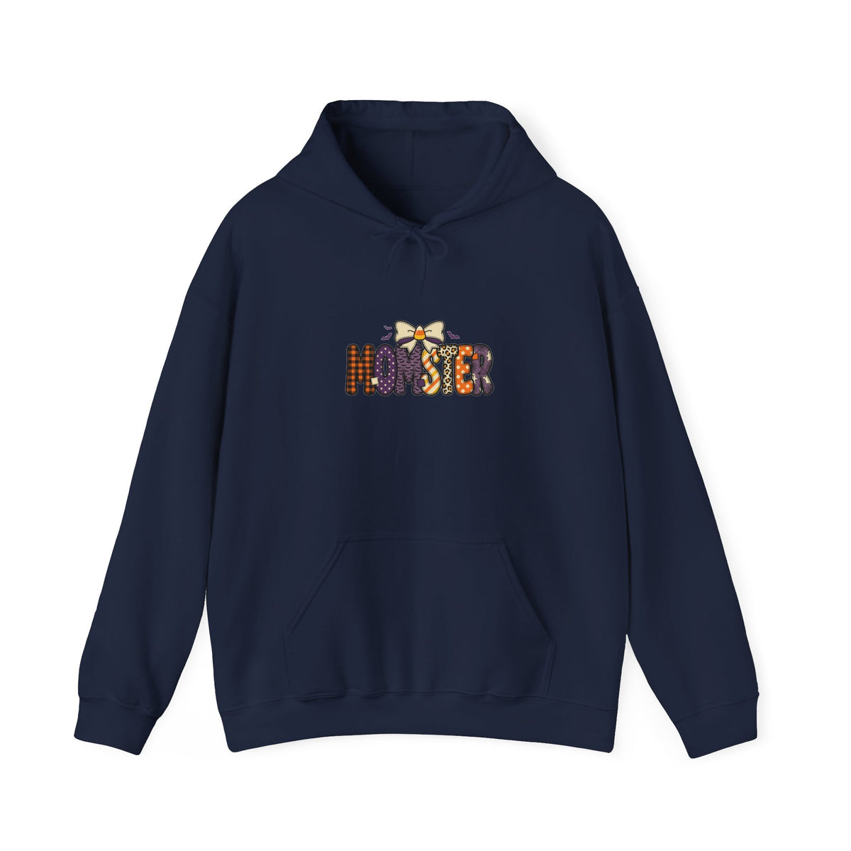 Momster Halloween Hoodie | spooky lettering, bats, purple & orange