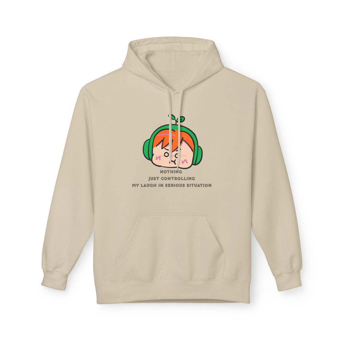 MINIMALIST & AESTHETIC |Hoodie — Cute Anime Girl with Headphones "Nothing, Just Controlling My Laugh" Graphic