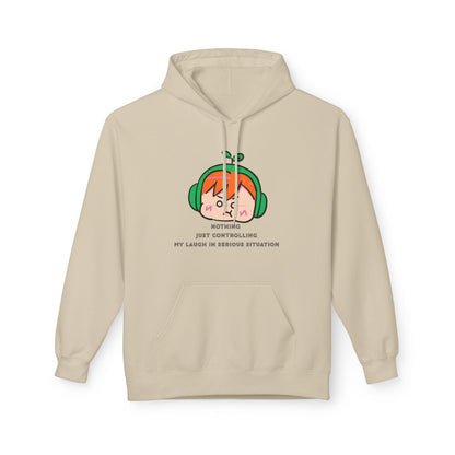 MINIMALIST & AESTHETIC |Hoodie — Cute Anime Girl with Headphones "Nothing, Just Controlling My Laugh" Graphic