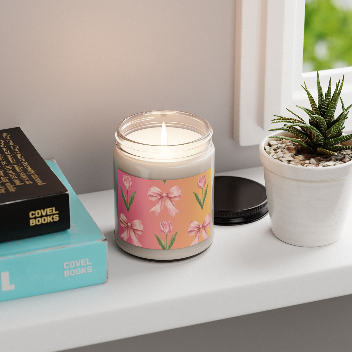 9oz Soy Candle — Pink Tulip & Bow Scented Candle