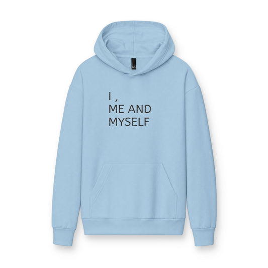MINIMALIST| Hoodie — "I, Me and Myself" Minimalist White Fleece Hoodie