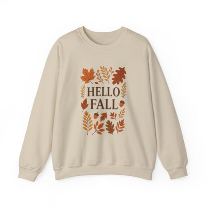 Hello Fall Crewneck Sweatshirt – Autumn Leaves Graphic Pullover