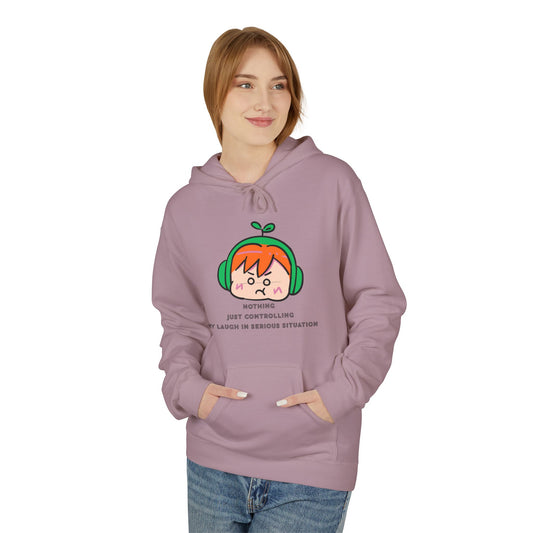 MINIMALIST & AESTHETIC |Hoodie — Cute Anime Girl with Headphones "Nothing, Just Controlling My Laugh" Graphic