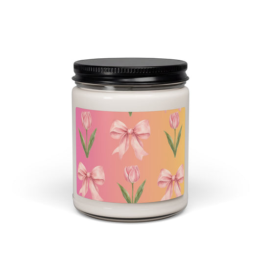 9oz Soy Candle — Pink Tulip & Bow Scented Candle