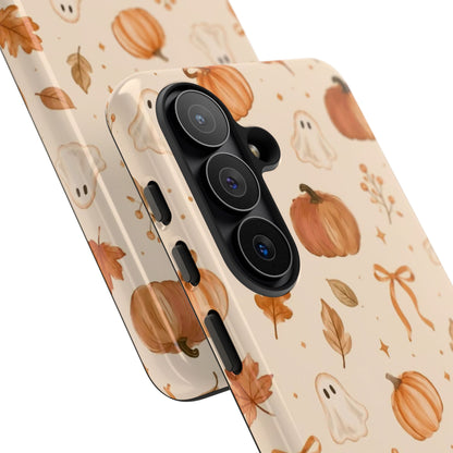 Minimalist_Autumn Pumpkin & Ghost Phone Case — Cute Fall Pattern