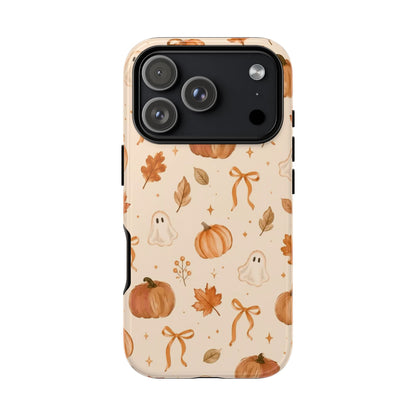 Minimalist_Autumn Pumpkin & Ghost Phone Case — Cute Fall Pattern