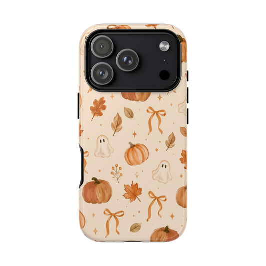Minimalist_Autumn Pumpkin & Ghost Phone Case — Cute Fall Pattern